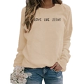 Light beige crewneck sweatshirt with Love Like Jesus print in a relaxed drop shoulder fit - S / Apricot (Black Font)