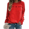 Red crewneck sweatshirt with Love Like Jesus graphic and long sleeves for women - S / Red (Black Font)