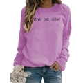 Purple Love Like Jesus printed sweatshirt for women with crew neck and long sleeves - S / Purple (Black Font)