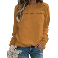 Women's orange crewneck sweatshirt featuring Love Like Jesus graphic and casual style - S / Ginger (Black Text)