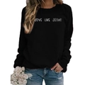 Women's black crewneck sweatshirt with white Love Like Jesus print and long sleeves - S / Black (White Font)