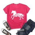 Détail du t-shirt rose rouge avec silhouette de cheval blanc et motifs floraux - S / Rouge Rose