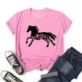 T-shirt rose pour femme à manches courtes avec imprimé floral de silhouette de cheval - 3XL / Rose