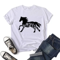 T-shirt blanc en coton avec imprimé floral de cheval artistique et jean bleu en plat - 3XL / Blanc
