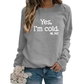 Gray long sleeve sweatshirt with white Yes I'm Cold print and ribbed crew neckline - S / Grey (White Font)