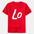 T-shirt classique rouge à manches courtes avec lettrage Lo blanc et col rond - S / Hauts / Imprimé LO rouge