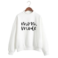 Detail of mom mode lettering on a white crewneck sweatshirt with ribbed cuffs - White