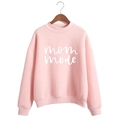 Pink Mom Mode sweatshirt with crew neck and ribbed cuffs on a wooden hanger - Pink