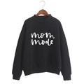 Loose black mom mode sweatshirt with white printed letters and ribbed high neck design - Black