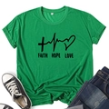 Flat lay of green Faith Hope Love T-shirt with cross heart beat print and casual props - 3XL / Grass Green