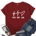 Burgundy Faith Hope Love print t-shirt with cross and heart graphic flat lay view - S / Burgundy