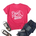 Detail of rose pink Pitch Please baseball print t-shirt with jeans and canvas shoes - Rose Red
