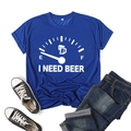 Detail of I Need Beer print on blue cotton t-shirt with fuel gauge graphic and round neck - S / Royal Blue