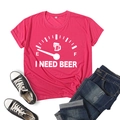 Flat lay of pink cotton T-shirt featuring I Need Beer print with casual denim and sneakers - S / Rose Red