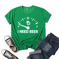 Detailed flat lay of green I Need Beer t-shirt with cotton texture and creative print - L / Green