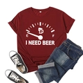 Burgundy t-shirt featuring I Need Beer gauge print styled with jeans and sneakers - S / Burgundy
