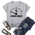 Flat lay of gray T-shirt featuring I Need Beer print with car gauge graphic and jeans - S / Gray
