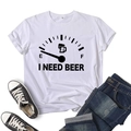 Women's white cotton T-shirt featuring 'I Need Beer' graphic print and relaxed fit - S / White