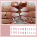 French nude pink gradient coffin press on nails with rhinestones set 24 pcs per box - Jelly Glue + Stick + File / DZ154-K1-G Lotus Pink Gradient