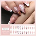 French style press-on nails set with nude pink base, white tips and glitter gradient - Jelly Glue + Stick + File / DY1478-G Pink Galaxy