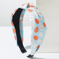 Light blue Easter headband with cute egg and rabbit prints and a stylish top knot - Blue