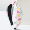 Easter knotted headband featuring colorful egg and floral prints on white fabric - White Rose