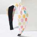Easter headband with colorful egg print on white knotted fabric for festive styling - White Pink