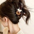 Matte brown shark hair claw clip with cute cartoon dog decor for women hairstyle - Hollow Triangle Dog Claw Clip (Deep Coffee Cartoon Dog)