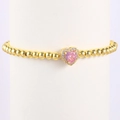 Elegante bracciale a sfere dorate con gemma rosa a cuore e contorno di piccoli cristalli - Gennaio-Rosso Granato (Stile 01)