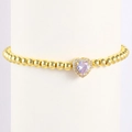 Bracciale a sfere placcato oro con ciondolo a cuore e pietra portafortuna viola - Febbraio-Ametista (Stile 02)