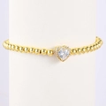 Detail of gold beaded bracelet featuring a heart pendant with sparkling pavé crystals - July-Ruby Red (Style 07)