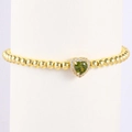 Detail of gold beaded bracelet with heart green gemstone and micro-pave cubic zirconia - September-Sapphire Blue (Style 09)