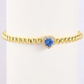 Detail of gold beaded bracelet with blue heart gemstone and white zircon halo - November-Topaz Yellow (Style 11)