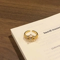 Detail of elegant gold crown ring with white pearls on a vintage book page - Style 7 Adjustable Ring