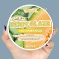 Cucumber Melon moisturizing body glaze in 8oz jar shown on blue background - Hami Melon / Large