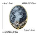 Vintage cameo brooch with blue female portrait relief and sparkling crystal flower accent - Antique Gold Frame Grey Cameo (Grey Zircon) / Antique Gold