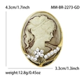 Vintage oval cameo brooch with woman relief and rhinestones, gold finish, 4.3x3.3cm size - Antique Gold Frame Coffee Cameo (White Zircon) / Antique Gold