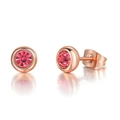 Rose gold bezel set 4mm round magenta zircon stud earrings with classic butterfly backings - 6mm / Rose Gold Color - Dark Pink Zirconia