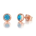 4mm round sea blue zircon stud earrings in rose gold finish with secure butterfly backing - 6mm / Rose Gold Blue Zirconia