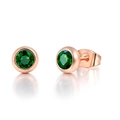 4mm round green cubic zirconia stud earrings with rose gold bezel setting and butterfly backs - 6mm / Rose Gold Green Zirconia