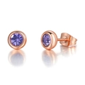 Rose gold round stud earrings featuring a 4mm purple zircon stone and mirror reflection - 6mm / Rose Gold & Purple Stone