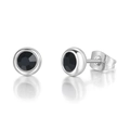 Minimalist 4mm round black zircon stud earrings with polished steel setting and butterfly backs - 6mm / Platinum Black