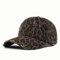Distressed dark leopard print ponytail baseball cap with vintage washed canvas finish - Adjustable / Black Leopard Fabric