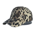 Distressed leopard print baseball cap with washed denim texture and pony-tail cross design - Adjustable / Leopard Fabric