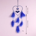 Blue heart-shaped evil eye dream catcher with feathers and bells, 53cm long decorative piece - Ms9489 / As Shown