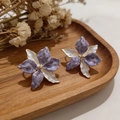 2603197a Purple Color-blocked Flower Earrings
