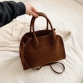 Brown frosted leather large tote bag with top handles and adjustable shoulder strap - Small / Brown