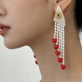 2603233 Triangle Eye Heart Pearl Tassel Earrings