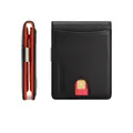 Schlanke schwarze Herrenbrieftasche aus Leder mit RFID-Schutz und orangefarbenem Innen - Schwarz