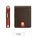 Men's coffee brown leather RFID wallet with card slot and contrasting orange lining - Coffee